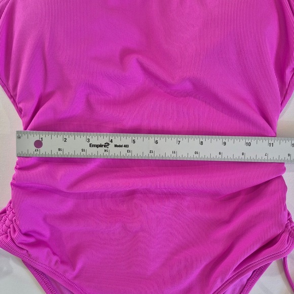 Shade & Shore Pink Ribbed One Piece Swimsuit Side Tie Adjustable Straps Medium - Picture 4 of 7